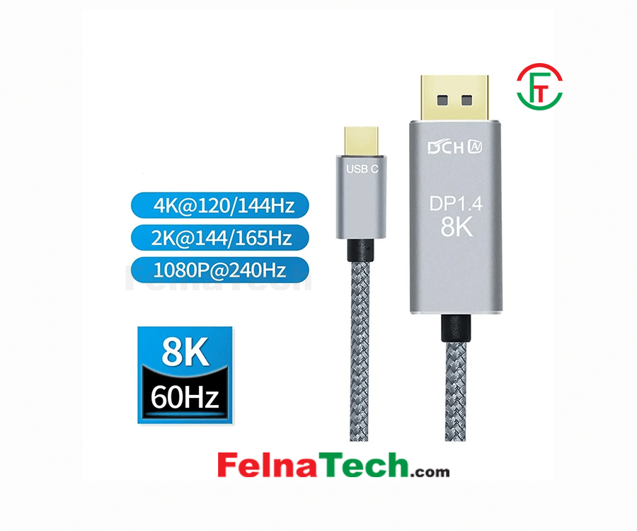 Dtech DCH-2917 USB Type-C Male to DP Male 1 Meter Space Gray Cable