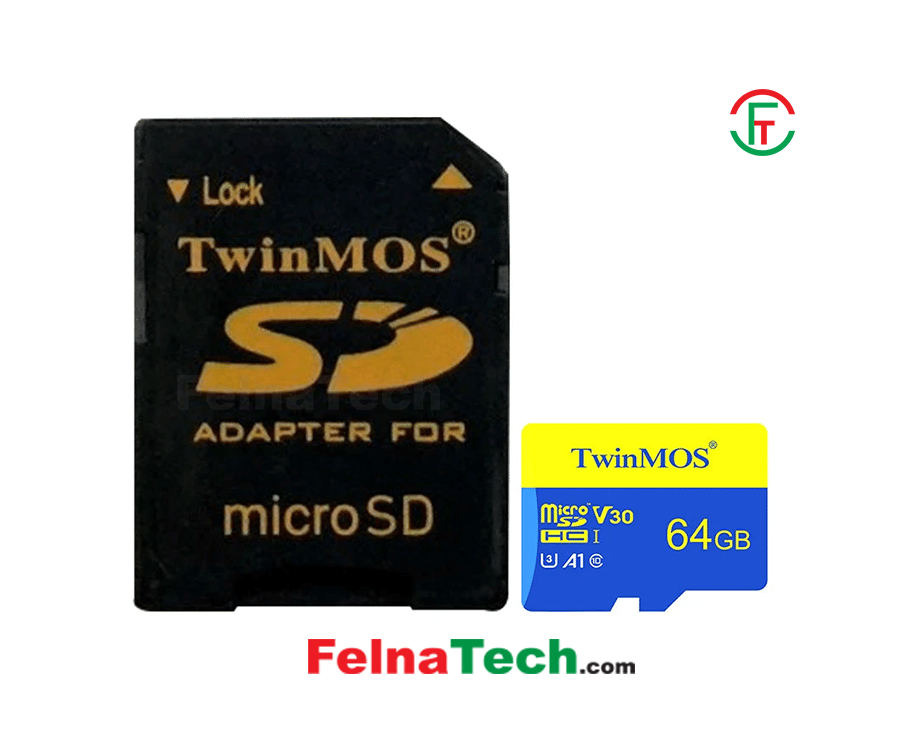 Twinmos 64GB MicroSDXC UHS-I U3 Class 10 V30 Memory Card with Adapter #TM64MSDXC10V30