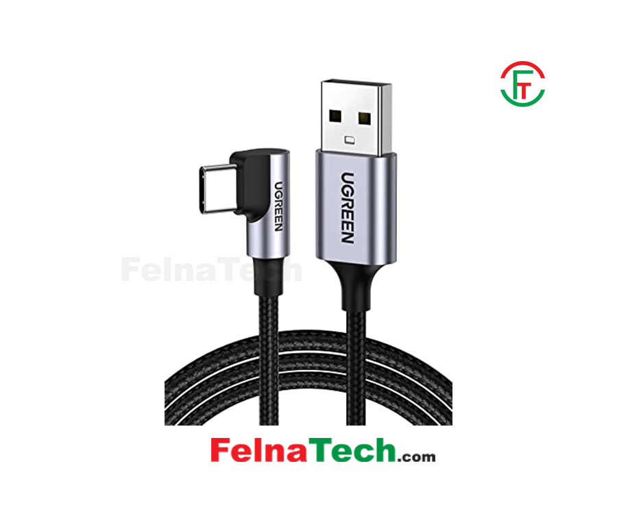 UGREEN 50942 Angled USB-C Male To USB2.0 A Male 3A Data Cable -90°Angle - 2M
