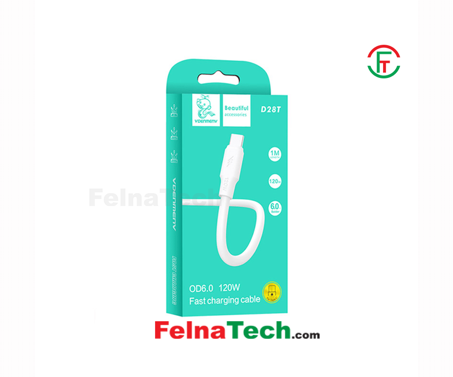 VDENMENV D28T 120W Fast Charging Cable OD 6.0mm 1Meter Type-C
