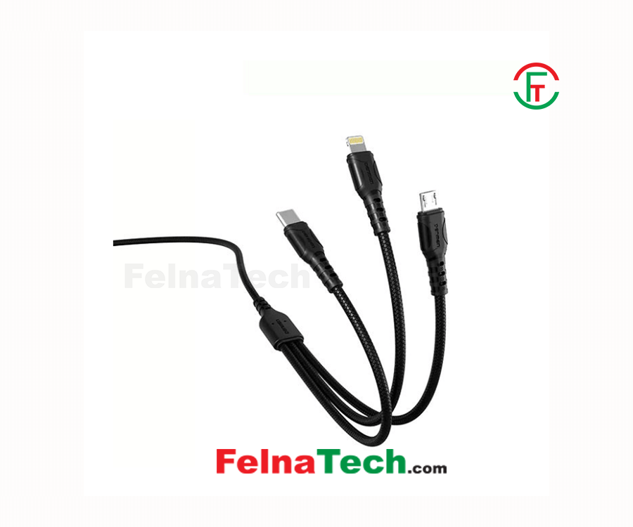 VDENMENV D05E 2.4A 3 in 1 Data Cable 1Meter Type C  Micro  Lightning Fast Charging